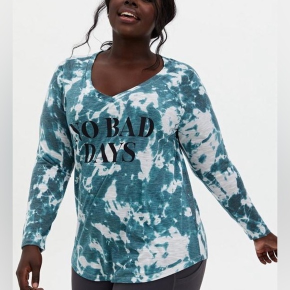 TORRID No Bad Days Classic Fit V-Neck Tee - Teal Tie-Dye - Picture 1 of 7